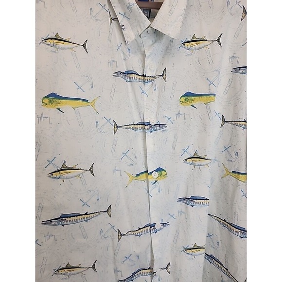 Men's Guy Harvey Button Up Short Sleeve Fish Shirt Size XXL Baggy 2XL - Picture 5 of 7
